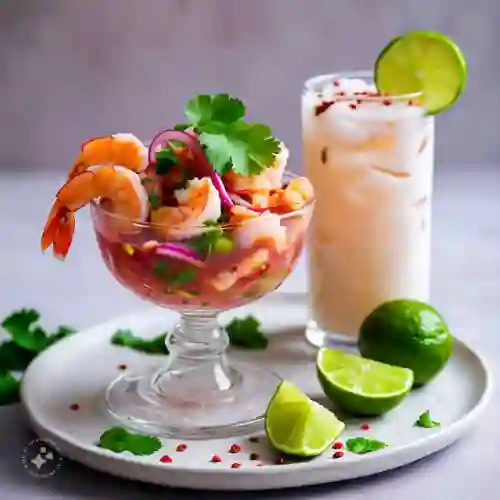 Combo de Ceviche de Camarones con Limonada de Coco