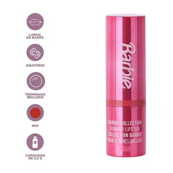 Lápiz Labial Brilloso Serie Barbie Tono 02 Miniso