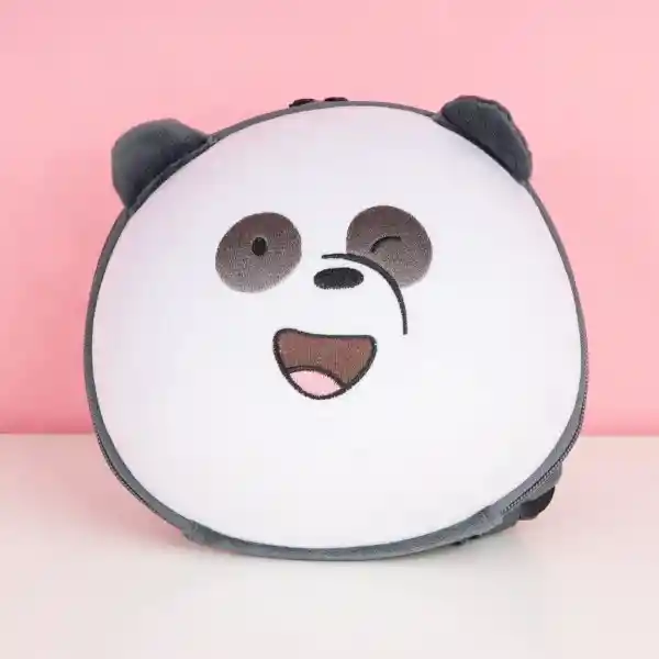 Mochila Infantil Textura Suave Oso Panda Negro Wbb Miniso