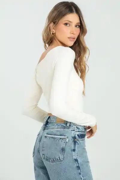 Top Asimétrico Manga Larga Color Marfil Talla S Ragged