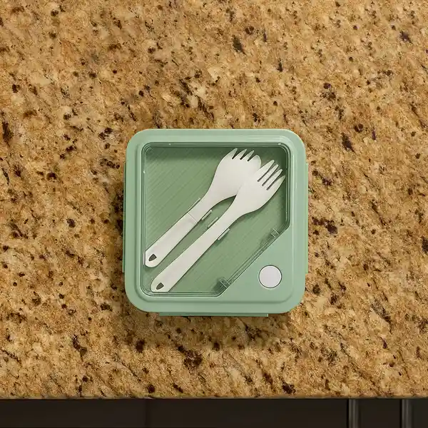 Contenedor Cuadrado Con 2 Compartimentos Verde 1100 mL Miniso