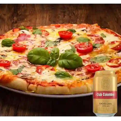 Combo Pizza Artesanal Champiñones + Club Col. Dorada 330ml