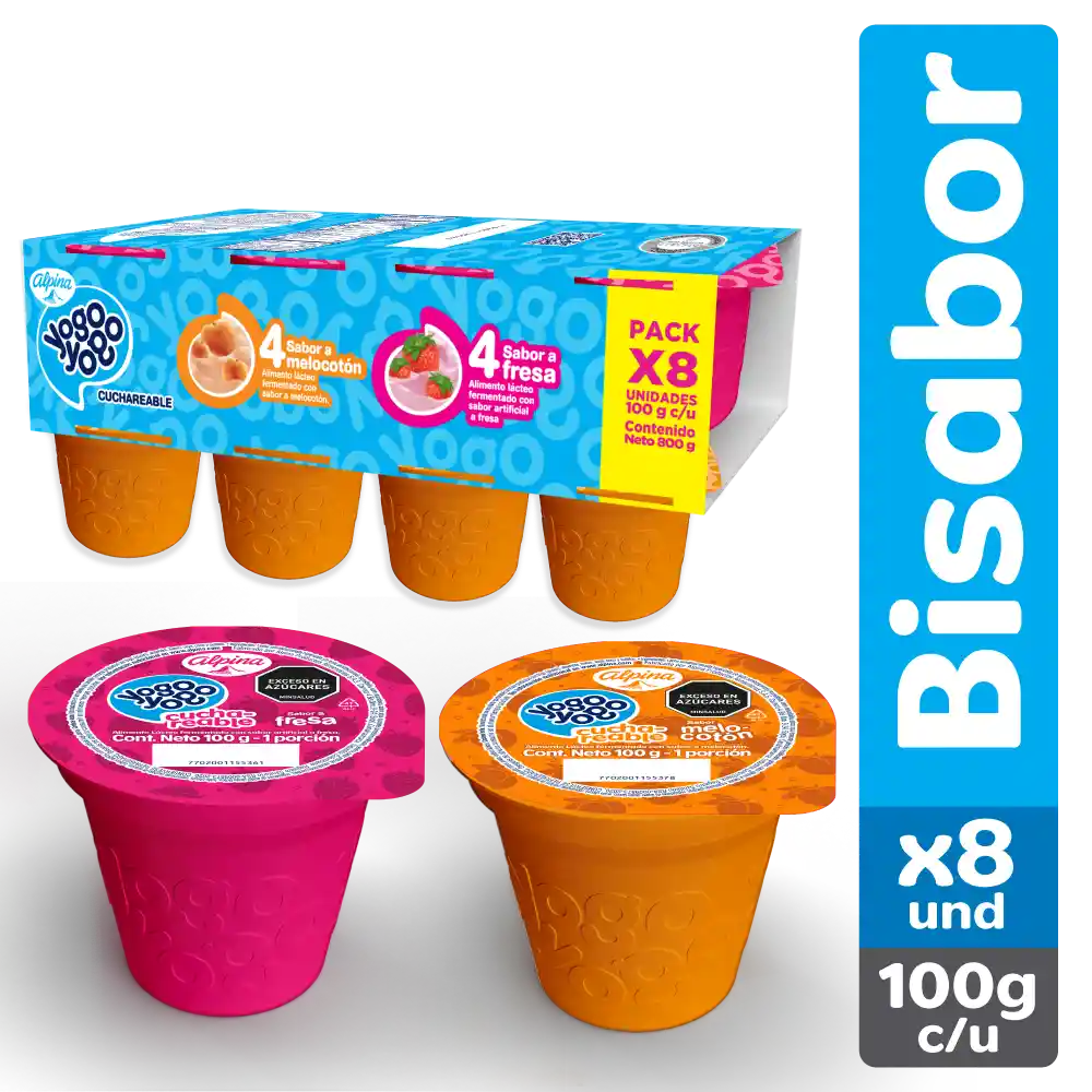 Yogo Yogo Cuchareable 4 Fresa y 4 Melocotón X8 Und