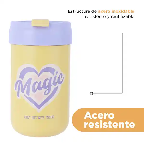 Botella Con Tapa Abatible de Serie Letters Beige 400 mL Miniso