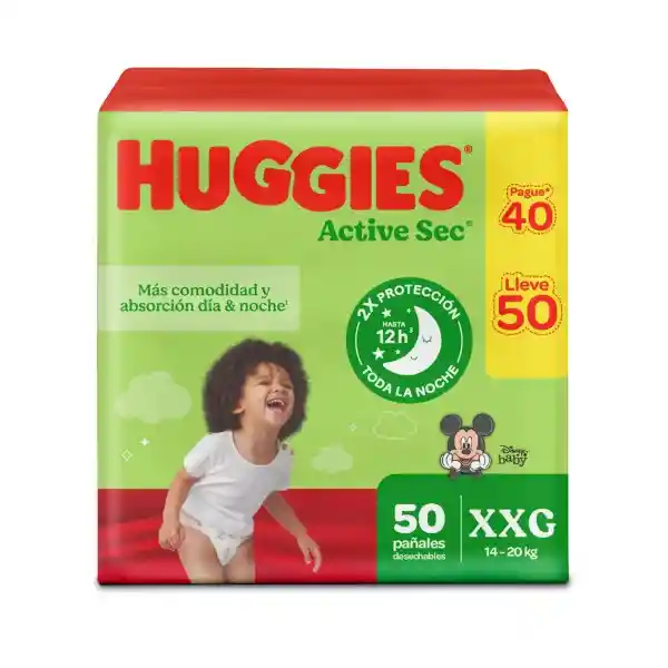 Pañales Huggies Active Sec Etapa 5/XXG Pague 40U Lleve 50 Und