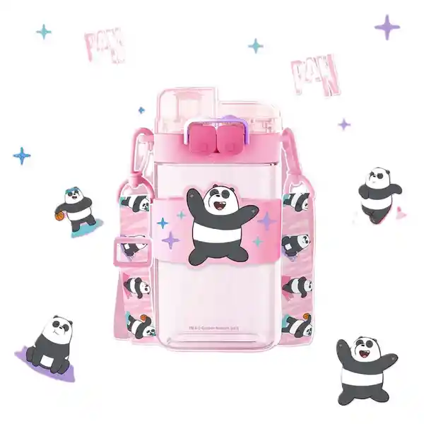 Botella de Plástico de Con Correa Panda Rosa Miniso