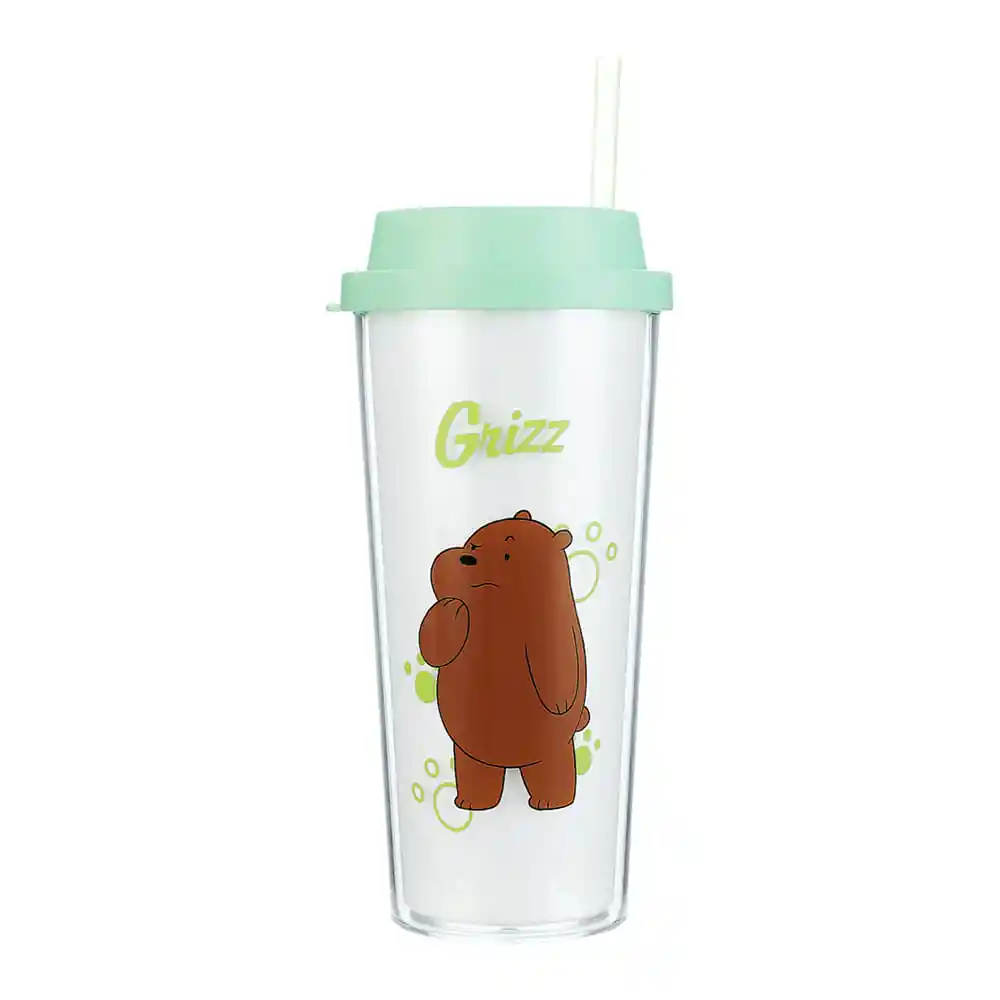 Miniso Vaso Plástico Con Pitillo Pardo Osos Escandalosos 550 mL