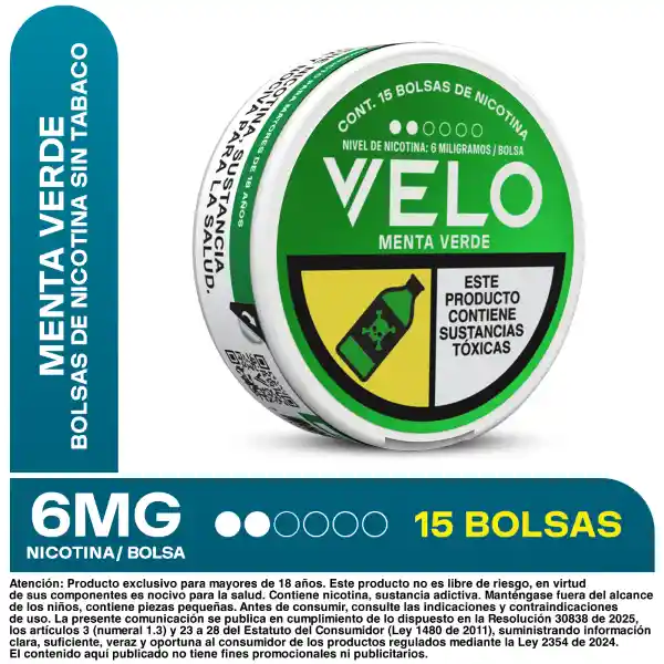 VELO Bolsas de Nicotina Menta Verde 6MG