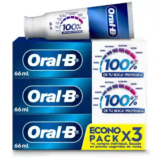 Crema Dental Oral-B 100% De Tu Boca* Cuidada Encías más Saludables en 2 semanas Combate la formación de caries desde la raíz 66ml Pack de 3 Unidades