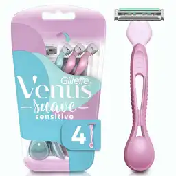 GILLETTE Venus Suave Sensitive Cuchilla de Afeitar Mujer Depilación Coporal para Piel Sensible Máquina de Afeitar 4 Uds