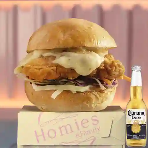 Combo Chicken Pop Burger + Corona 350 ml