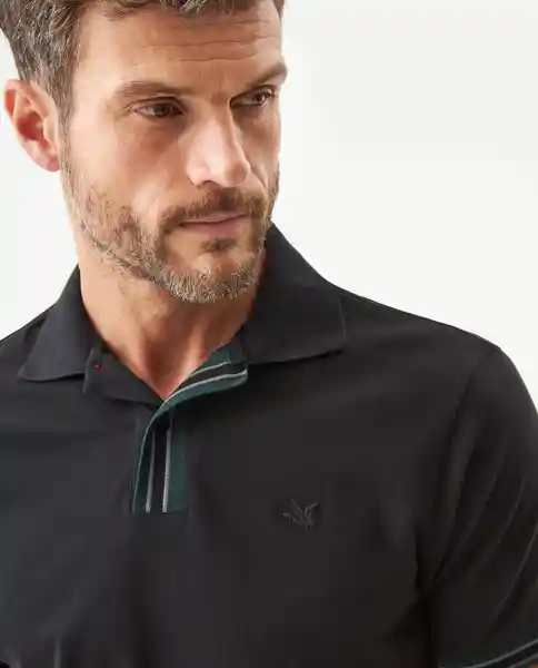 Camiseta Striped Placket Polo Negro Sombrio T M Chevignon