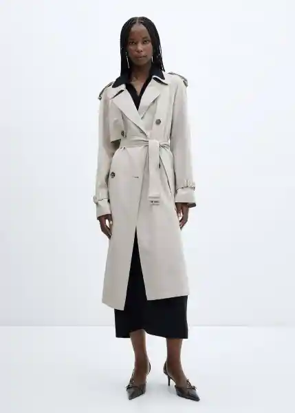 Abrigo Trench Fluid Gris Claro Vigoré Talla L Mujer Mango