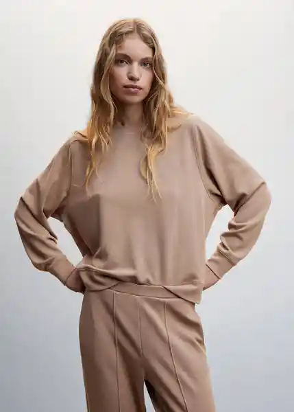 Buzo Sudadera Pique Taupe Talla S Mujer Mango