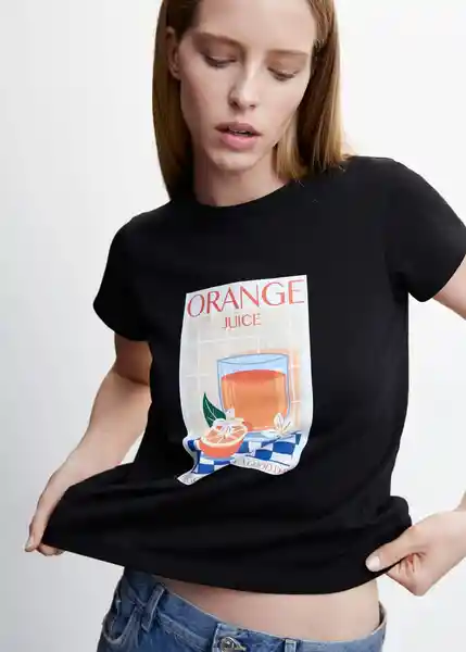 Camiseta Dine Negro Talla S Mujer Mango