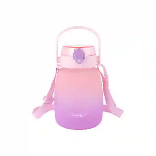 Vaso Plástico Con Correa Hombro Degradado Rosa 1300 mL Miniso
