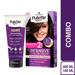 Combo Tinte Palette Color Creme 4-0 Castaño Medio+Tratamiento
