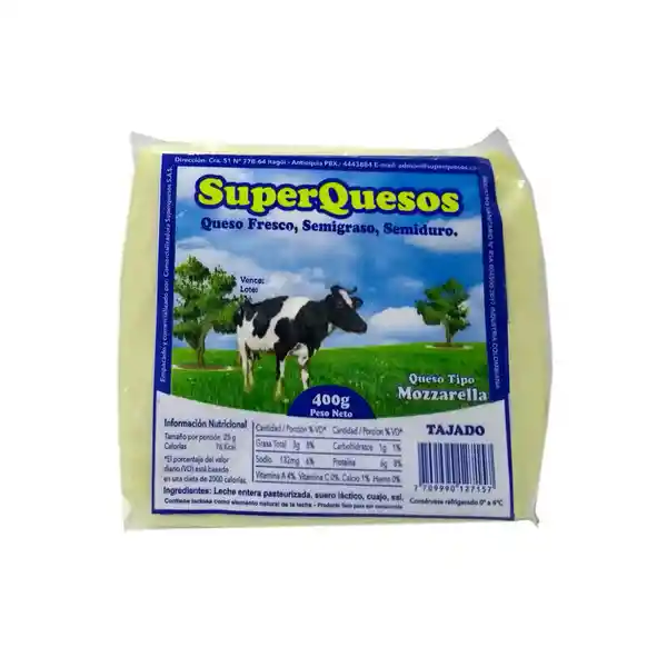 Queso Mozzarella Super Quesos Tajado