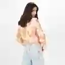 Blusa Cuello V Manga Larga Con Lazo Multicolor Talla M 694612