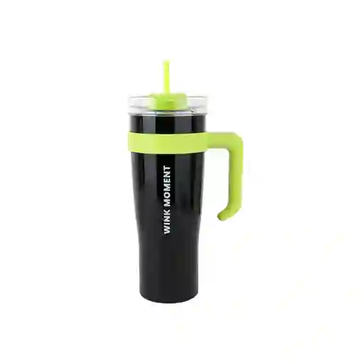 Vaso de Acero Con Pitillo Menta y Negro y Verde 1600 mL Miniso