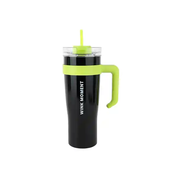 Vaso de Acero Con Pitillo Menta y Negro y Verde 1600 mL Miniso