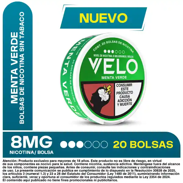VELO Bolsas de Nicotina Menta Verde 8MG