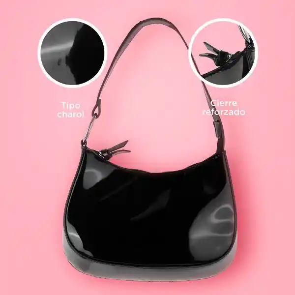 Bolso Hobo Charol Negro Miniso