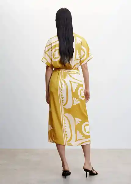 Vestido Oliva Mostaza Talla S Mujer Mango