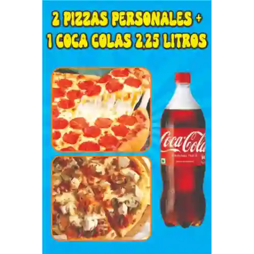 2 Pizzas Personales 22Cm+ 1 C/cola 2,25