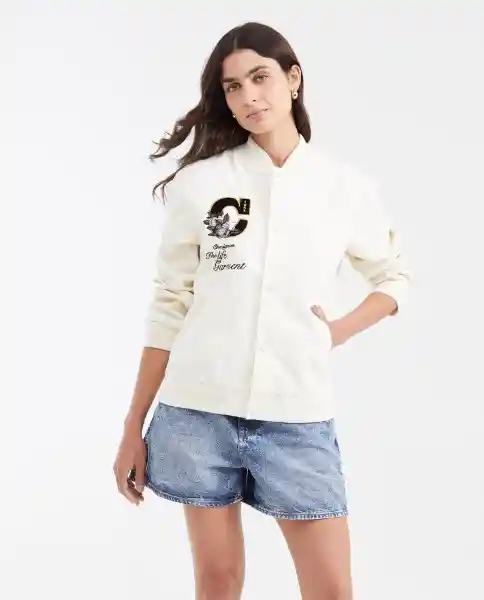 Chaqueta Bomber Embroidery Crudo Cannoli Claro Talla M Chevignon