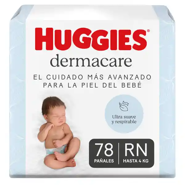 Pañales Huggies Dermacare Etapa 0/RN Con Corte Umbilical 78 Und