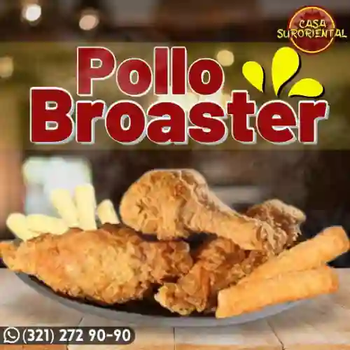 Pollo a la Broaster con Yuca y Arepa