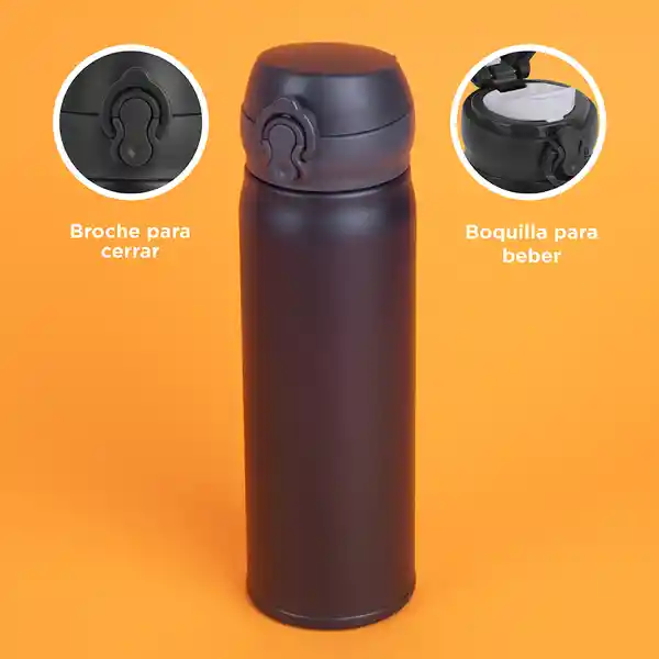 Termo Clásico Con Tapa Abatible Automática Negro 450 mL Miniso