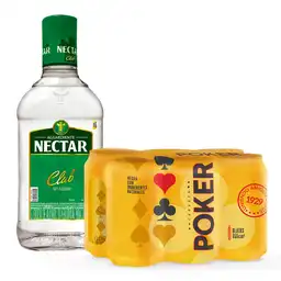 Aguardiente Nectar Club 375 + Six Pack Poker Lata 330