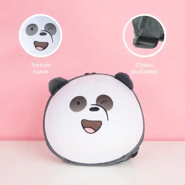 Mochila Infantil Textura Suave Oso Panda Negro Wbb Miniso