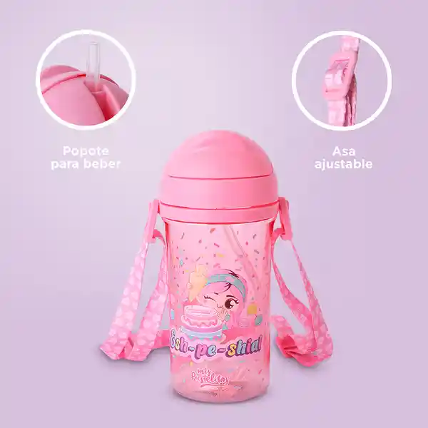 Botella de Plástico Con Pitillo Serie Mis Pastelitos Rosa Miniso
