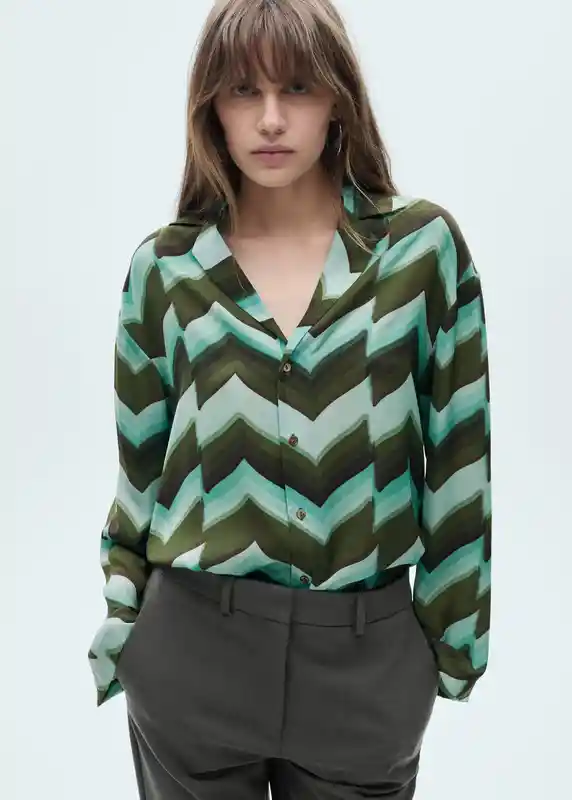 Camisa Zigzag-a Verde Talla M Mujer Mango