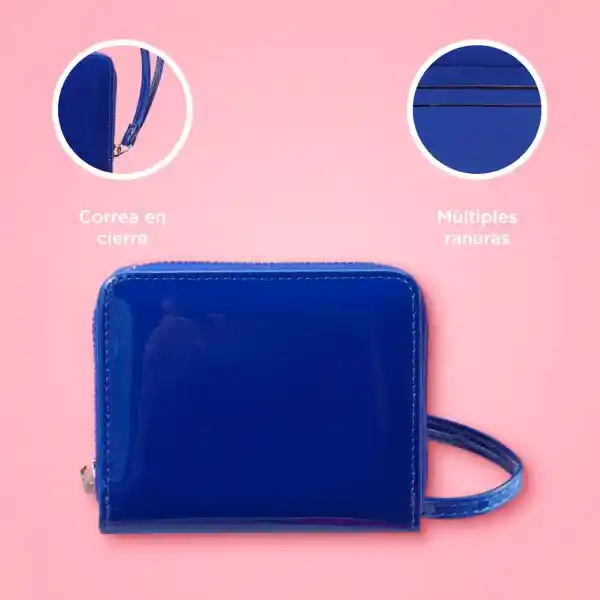 Cartera Corta Para Mujer Tipo Charol Azul Miniso