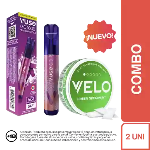 Combo Vapeador Vuse go 1000 Passionfruit Ice + Velo Menta Verde