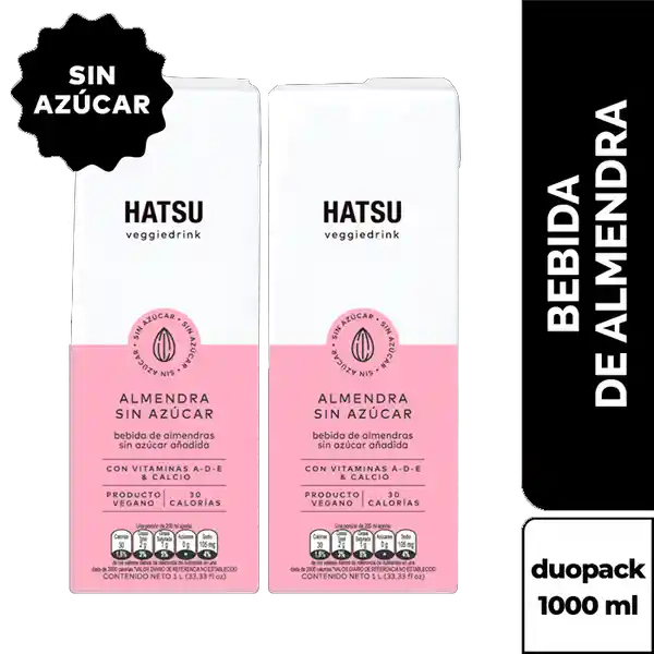 Bebida de Almendras Hatsu Duopack Sin Azúcar Añadida x 1L