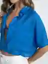 Camisa Moma Mujer Azul Chauen Oscuro Talla L 412F369 Naf Naf