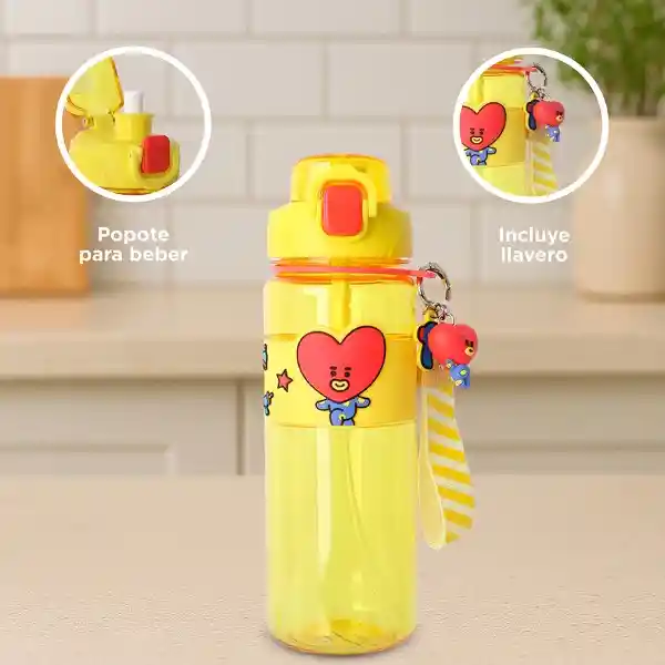 Botella Con Correa Funda Tata Serie Amarillo 800 mL Bt21 Miniso