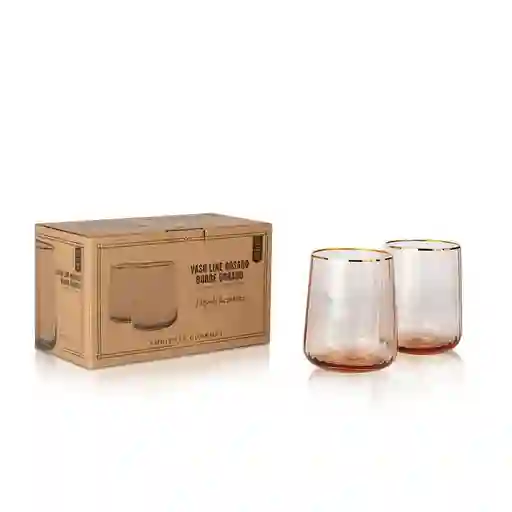 Ambiente Gourmet Vaso Line Rosado Borde Dorado