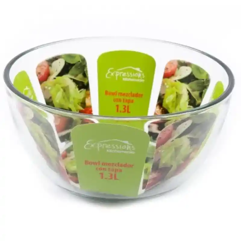 Expressions Bowl Mezclador Vidrio Con Tapa 1300 mL Mbp24