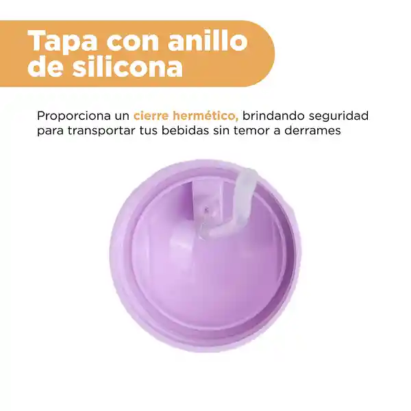 Botella Plástico Con Pitillo Serie Mis Pastelitos Morada Miniso
