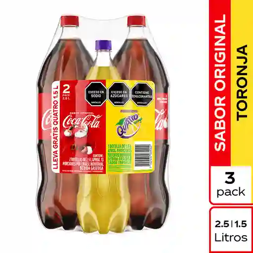 Gaseosa Coca-Cola Original 2.5L x 2 Unds + Quatro Toronja Original 1.5L
