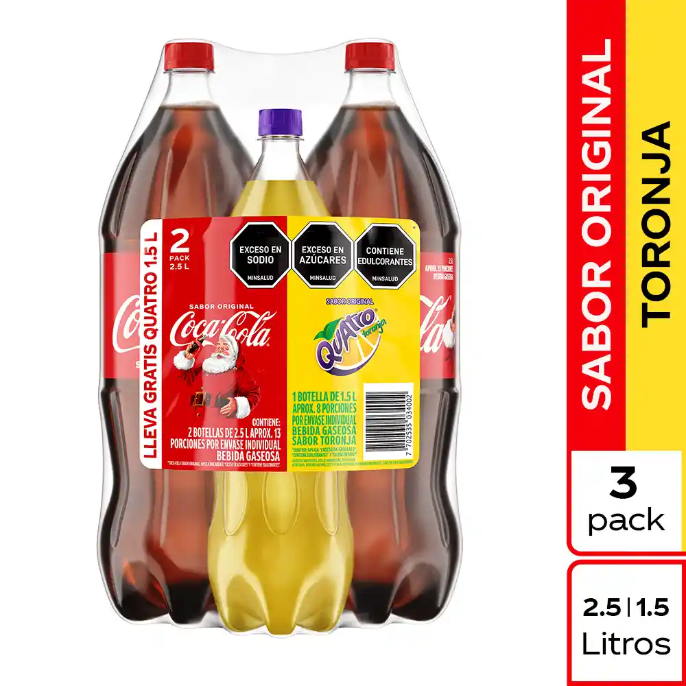 Gaseosa Coca-Cola Original 2.5L x 2 Unds + Quatro Toronja Original 1.5L