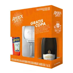 Aperol Caja con Licores Aperol + Cinzano + Copa
