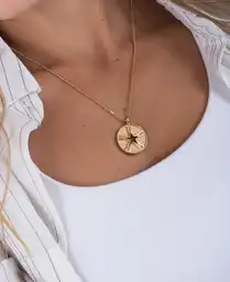 Collar Dorado Dije Circular Pedrería Amarillo Mujer Naf Naf