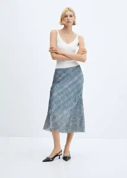 Falda Trendy Azul Talla L Mujer Mango